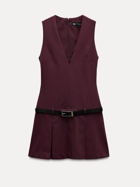 Zara BELTED BOX PLEAT DRESS